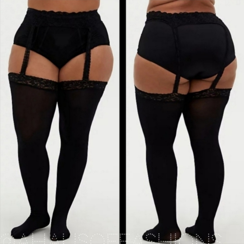 Torrid Black Thigh High Faux Opaque Garter Tights! NEW!